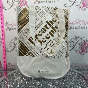 lululemon athletica White Tote with Gold Script Print
